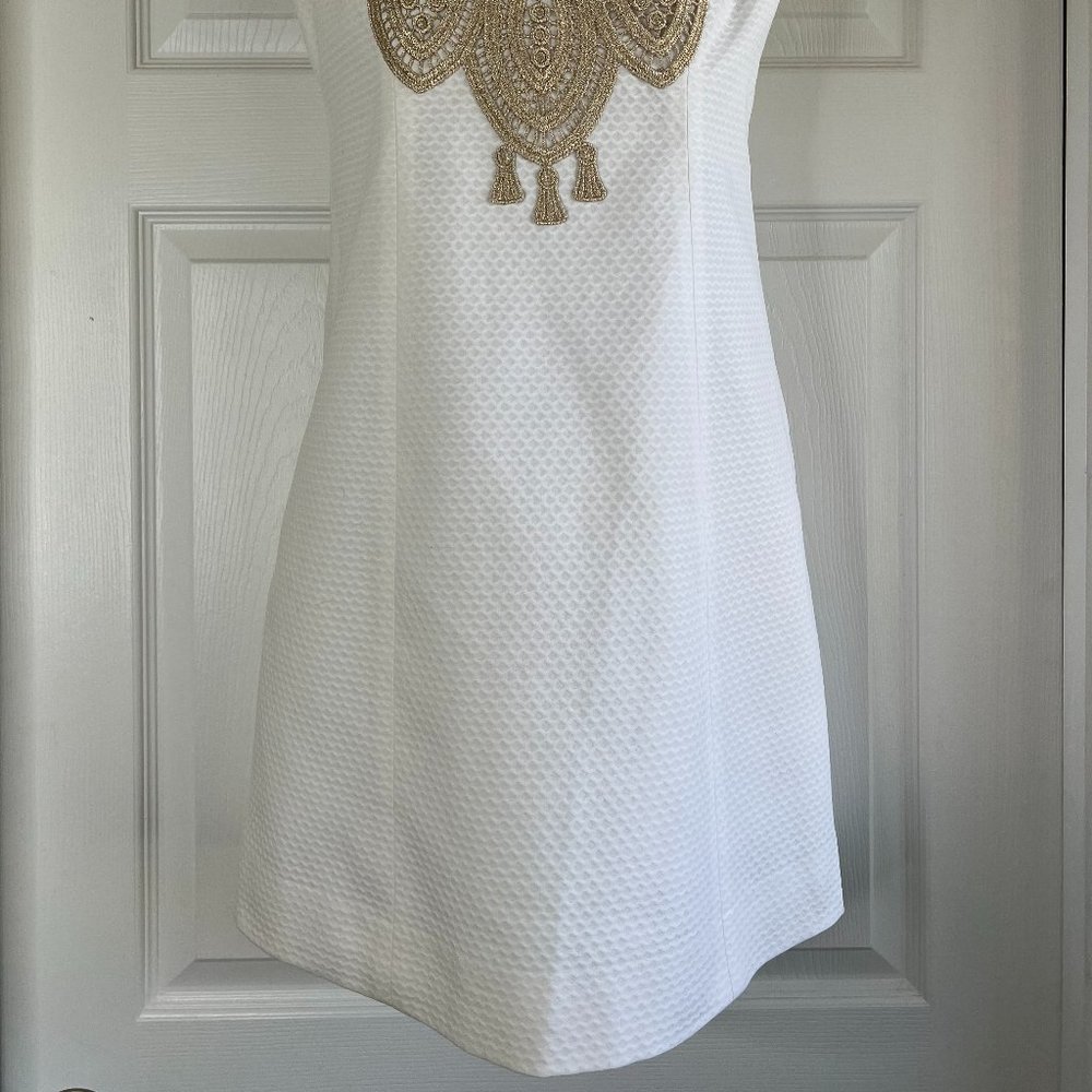 Gorgeous Lilly Pulitzer Resort White Largo Shift Dress Size 0 NWT Gold Crochet - Picture 4 of 13